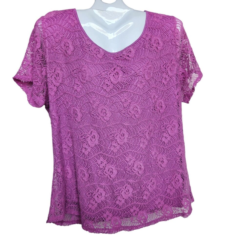 Leo & Nicole Magenta Rose Lace Blouse XXL Whimsigoth Cotton Blend Romantic Goth
